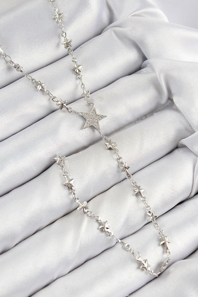 Skygo Brass Zircon Stone Star Model Silver Color Y Necklace - Tj-Bko10458