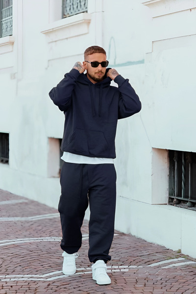 BayBayan طقم بدلة رياضية للرجال مكون من سترة بغطاء للرأس وبنطلون بثلاثة خيوط