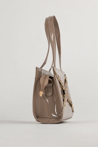 CANTACOMBINE Women's Patent Leather Tote Shoulder Bag Mink