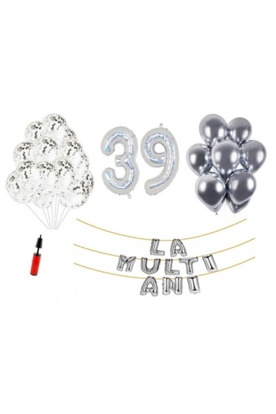 OEM Set 33 pcs balloons 'Happy Birthday' anniversary 39, 100 cm foil numbers, holographic