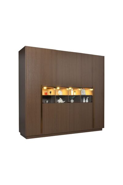 Danube Home خزانة ملابس رونين بستة أبواب مع رف وإضاءة LED، مصنوعة من خشب الجوز/البرونزي الهندسي، مقاس 240×60×220 سم، ضمان لمدة عامين