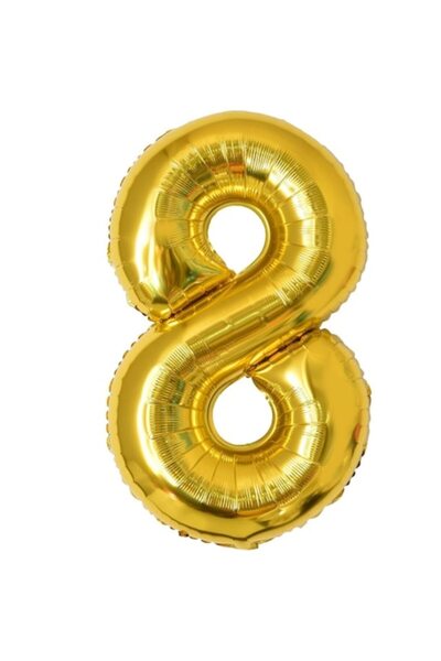Danex metallic foil balloon, number 8, 100 cm, gold, includes straw