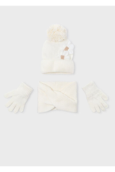 MAYORAL طقم قفازات وطوق رقبة للفتيات باللون الكريمي 10071