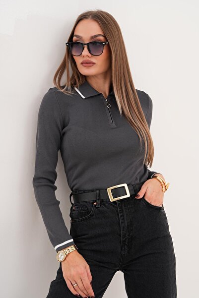 ŞİMAL Pulover de damă cu guler polo și detaliu cu fermoar 255096 -