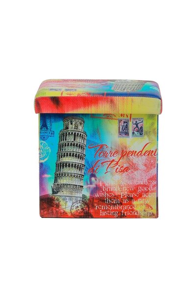 Danube Home Tower Folding Storage Ottoman - 38x38x37.5 cm, Red/Blue, Stylish ...