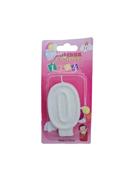Domi Party & Gifts Lumanare tort alba cu sclipici, cifra 0