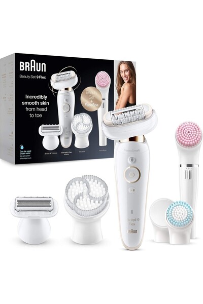 Braun Silk-Epil 9 Flex 9100 vücut epilatör seti + yüz temizleme cihazı