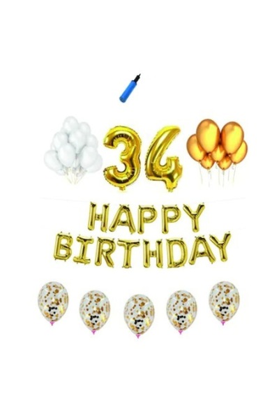 Domi Party & Gifts Set baloane Happy Birthday , 34 ani, auriu,