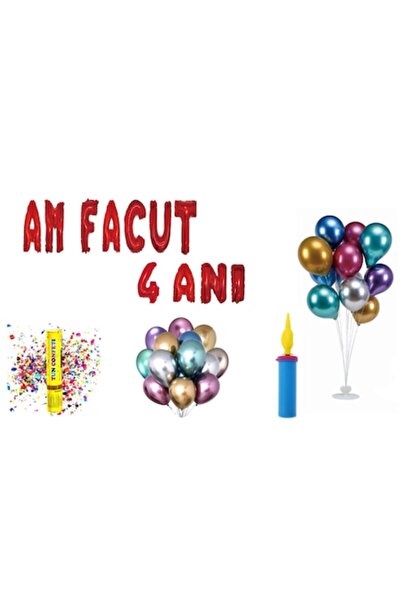 OEM Set baloane ziua de naștere 4 ani, „Am împlinit 4 ani”, roșii, 71 buc