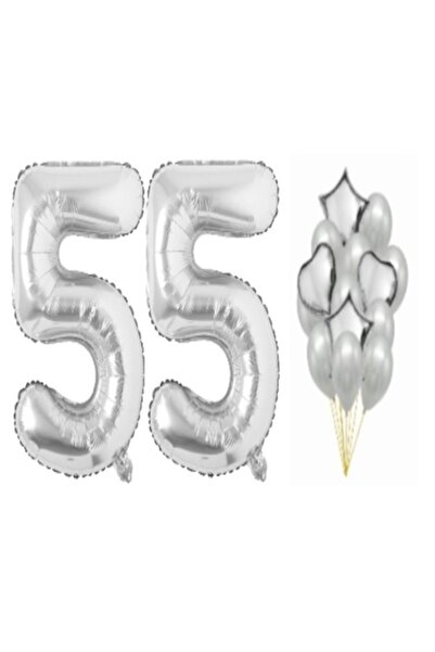 OEM Set de 16 baloane argintii - aniversare de 55 de ani; numărul 101 (101 cm...