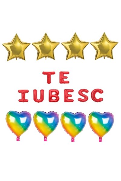 Domi Party & Gifts Set 16 baloane folie I LOVE YOU roșii , inimioare curcubeu...