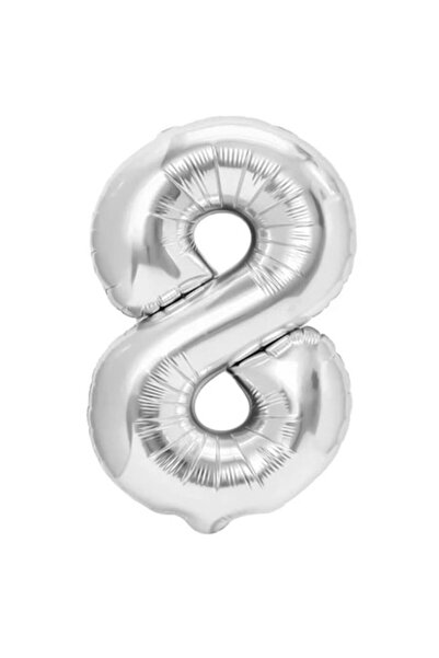 Danex Balon folie metalică, numărul 8, 100 cm, argintiu, include pai