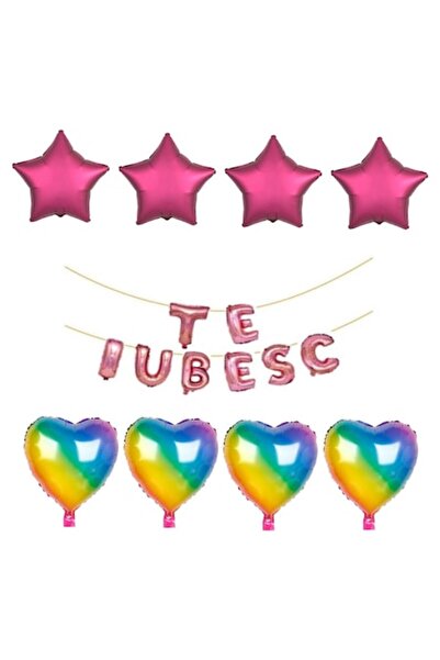 Domi Party & Gifts Set de 16 baloane folie I LOVE YOU auriu roz , inimioare c...