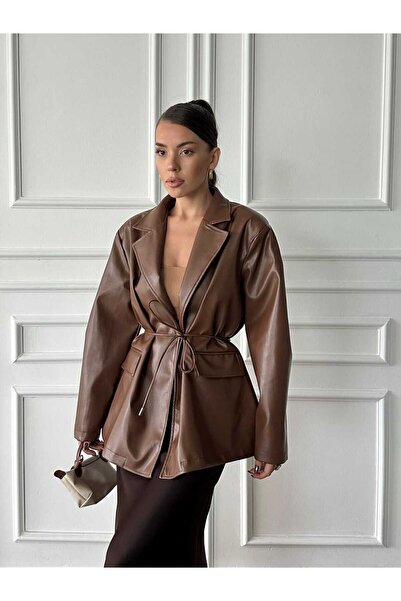 mydukkan.co سترة جلدية مربوطة الخصر