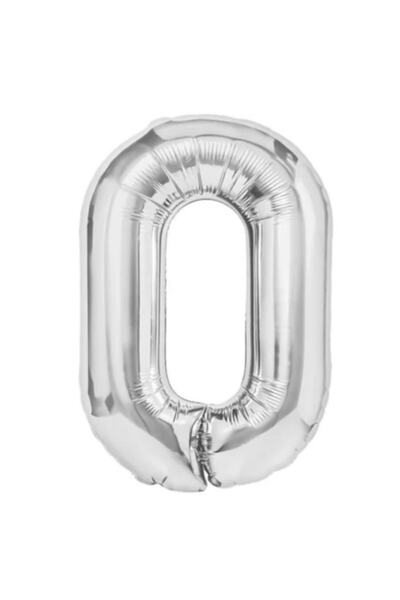 Danex Metalized Foil Balloon, Number 0, 100 cm, Silver, Straw Included