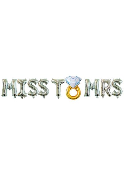 Danex Metallic Foil Balloon Set 'Miss to Mrs' with Engagement Ring, 40 cm Letters, Silver