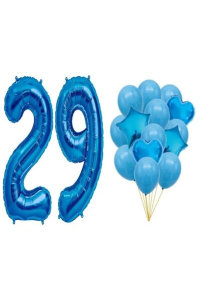 OEM Set de 16 baloane albastre, aniversare 29, număr 100 cm, steluțe 45 cm, i...