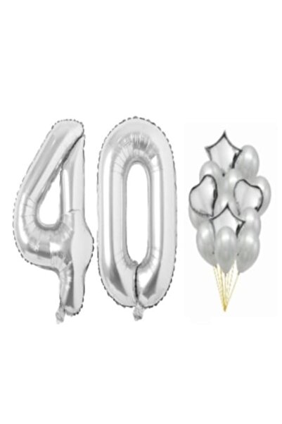 OEM Set de 16 baloane argintii - aniversare de 40 de ani (98 cm numere, 45 cm...