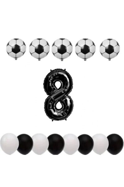 OEM Set of 14 Balloons - 8th Birthday Football Theme, 100 cm Foil Number & 40 cm Round Foil