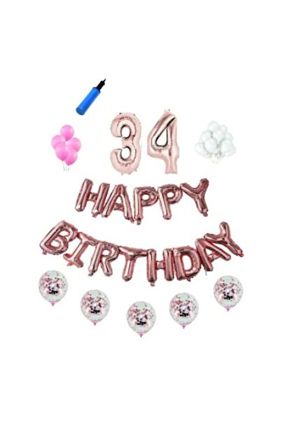 Domi Party & Gifts Set baloane La multi ani, 34 ani, aur roz