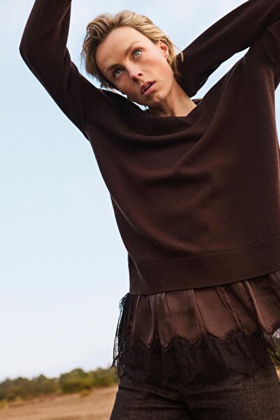 Massimo Dutti Long knitted jumper with lace detailing