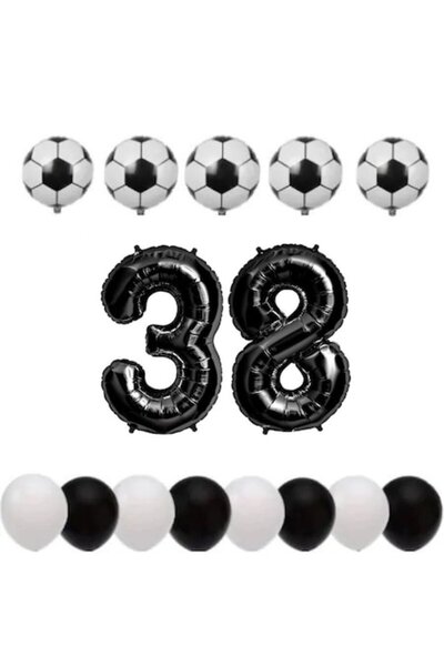 OEM Set de 15 baloane, aniversare 38 de ani, temă fotbal, număr folie 100 cm,...