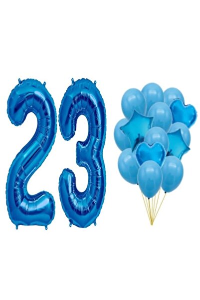 OEM Set de 16 baloane albastre - aniversare 23 (cifră 98cm, stele 45cm, inimi...