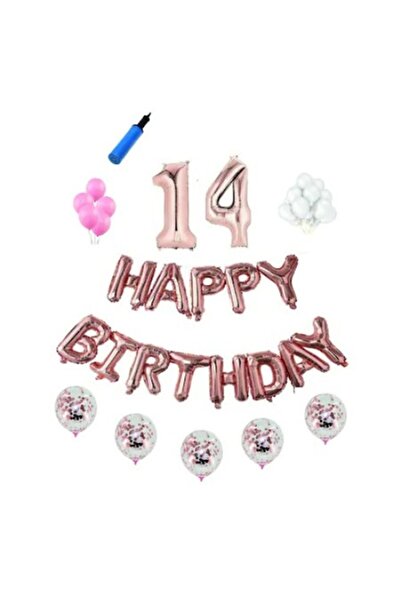 Domi Party & Gifts Set baloane La mulți ani, 14 ani, auriu roz