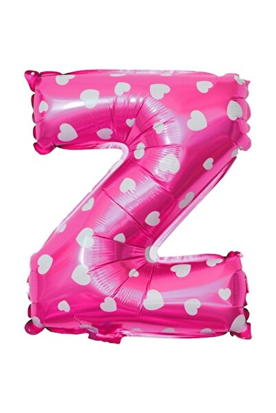 Danex Balon Folie Metalizata Litera Z - Danex, 40 cm, Imprimeu Inimioare, Roz
