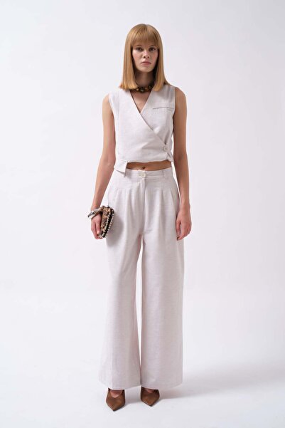 Maxi modena Pleated Wide Leg Linen Gray Trousers