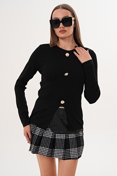 ŞİMAL Women's Button Detailed Slit Sweater 255099 -
