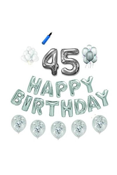 Domi Party & Gifts Set baloane Happy Birthday , 45 ani, argintiu