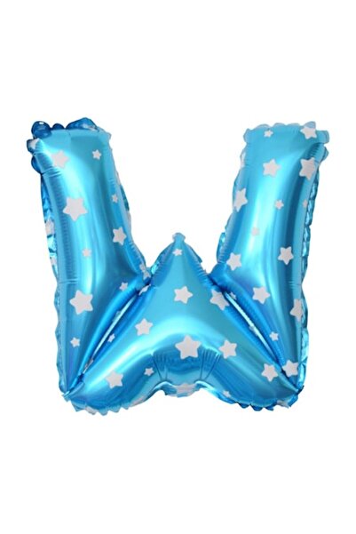 Danex Balon folie metalică Litera W, Danex, 40 cm, imprimeu stele, albastru