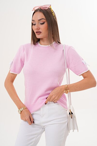 ŞİMAL Дамски пуловер с къс ръкав и панделка 255180 -