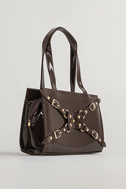 CANTACOMBINE Geantă de umăr din piele lacuită pentru femei Bitter Brown