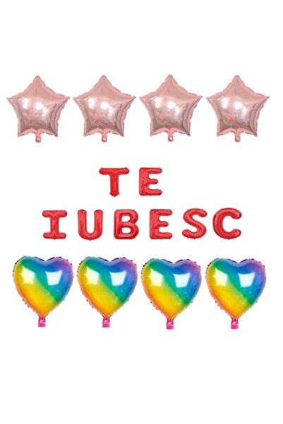 Domi Party & Gifts Set 16 baloane folie I LOVE YOU roșii , inimioare curcubeu...