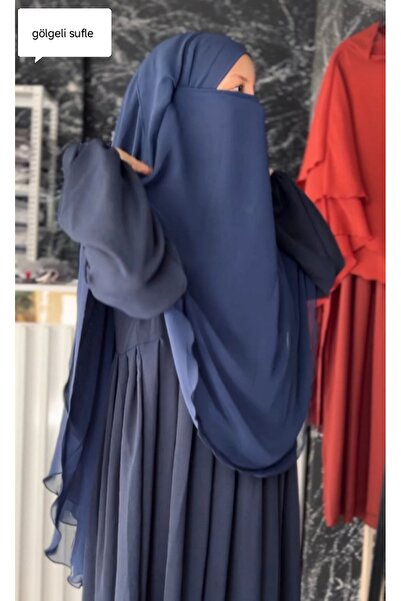 Mihrisina collection Shaded Souffle Hijab Khimar Modest Wear Navy Blue Color Hajj Umrah Hijab