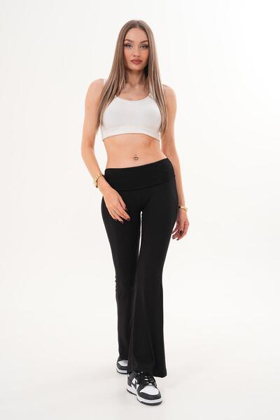 ŞİMAL Women's Waist Fold Detailed Spanish Leggings 255272 -
