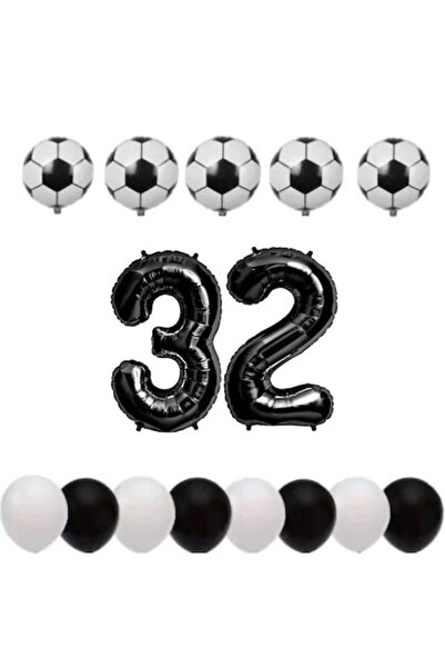 OEM Set de 15 baloane, Aniversare 32, Temă Fotbal, Număr Folie 100 cm, Folie ...