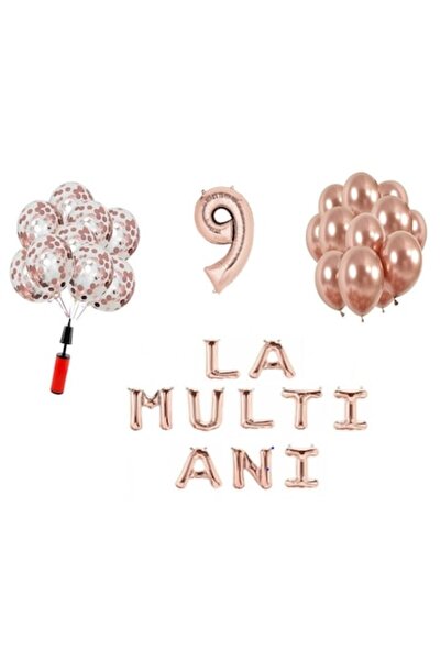 OEM Set de 32 de baloane, aniversare „La mulți ani” 9 ani, număr folie 100 cm...