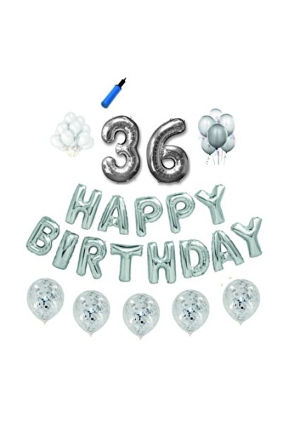 Domi Party & Gifts Set baloane Happy Birthday , 36 ani, argintiu