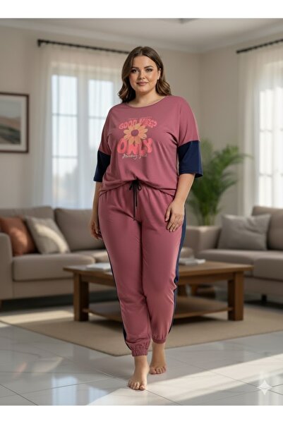 FAMESTEKSTİL Women's Pink Tracksuit Set