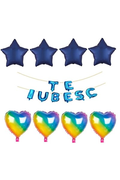 Domi Party & Gifts Set 16 baloane folie I LOVE YOU albastre , inimioare curcu...