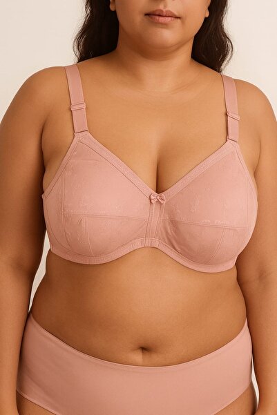 enmodaiçgiyim Бюстгальтер для великих розмірів, без кісточок, без банел, з візерунком – пудрово-рожевий