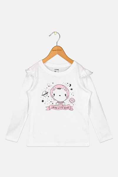 Sinsay Toddlers Girl Crew Neck Long Sleeves Graphic Print Top, White