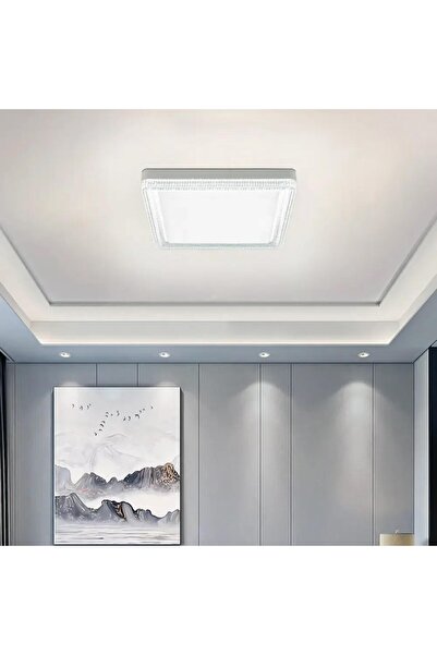 Tescomak Square LED ceiling light, cool white light, crystal design 24W 1 pc