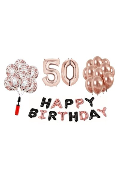 Domi Party & Gifts Set 36 baloane , Happy Birthday rose gold/negru aniversare...