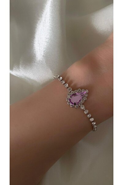 Avcıoğlu Aksesuar سوار نسائي من حجر الزركون الكريستالي مطلي بالفضة، مناسب للزفاف والخطوبة، سوار أنيق ملون للاستخدام اليومي