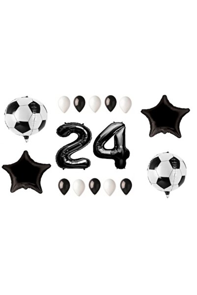 OEM Set de 16 baloane — aniversare de 24 de ani, temă fotbal, numere folie 10...