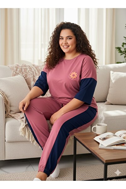 FAMESTEKSTİL KADIN PEMBE BÜYÜK BEDEN EŞOFMAN TAKIMI